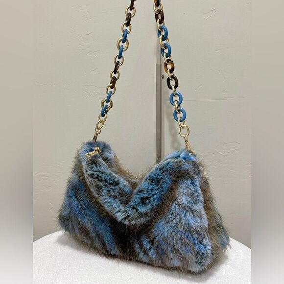 2 Tone Handmade Genuine Beaver Fur Soft Slouchy Clutch/Shoulder Bag/Crossbody - Picture 3 of 16